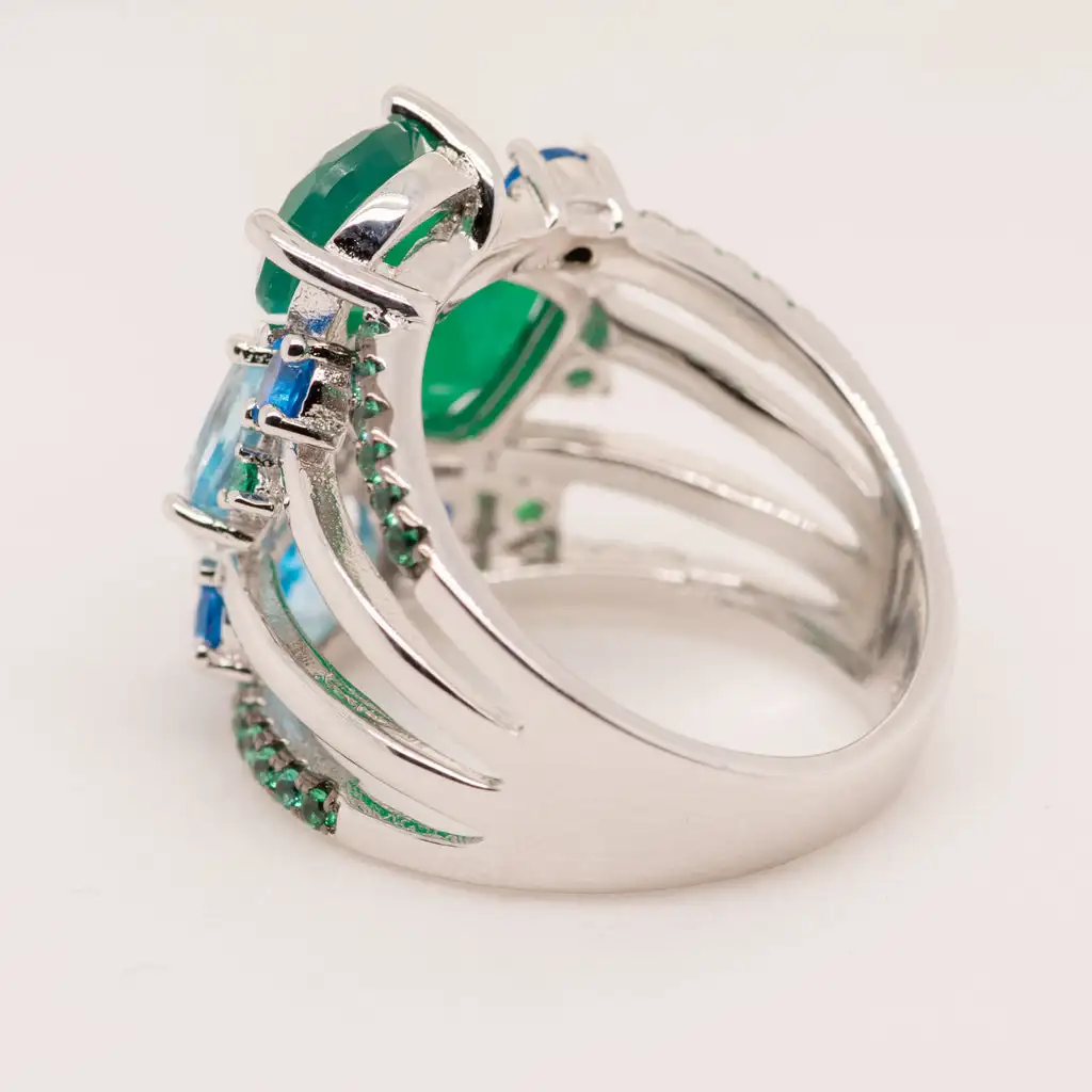 GEM\'S BALLET 925 Sterling Silver Stack Rings Natural Green Agate Topaz Gemstones Finger Ring for Women Wedding Fine Jewelry
