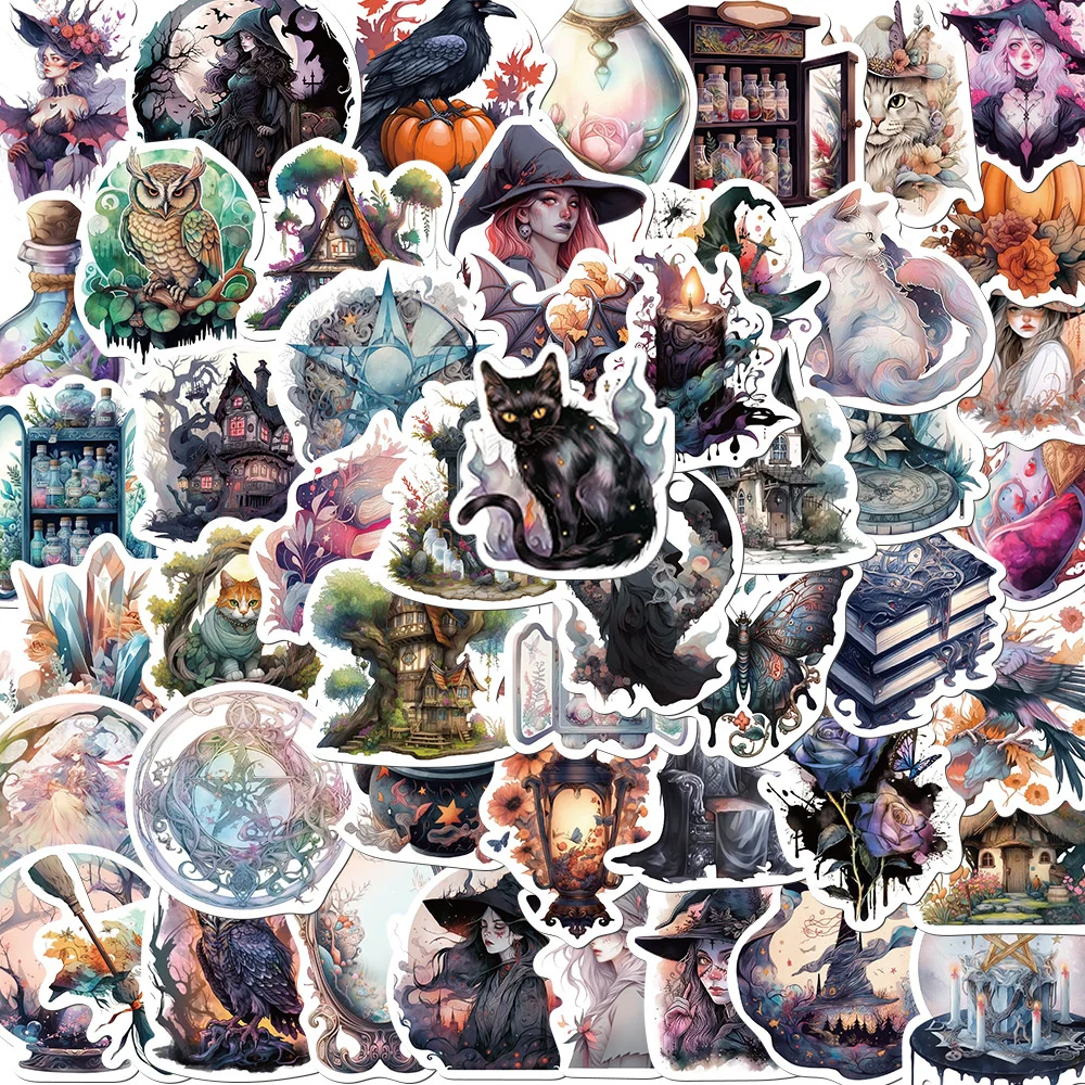 50pcs Aesthetic Realistic Witch Stickers For Phone Guitar Suitcase Craft Supplies Dark Sorceress Sticker Scrapbooking Material