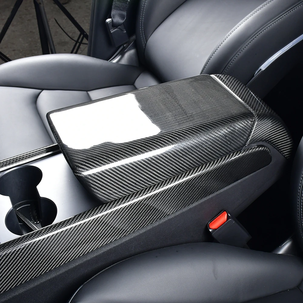 For Tesla Model Y 2021-2024 Model 3 2019-2023 Carbon Fiber Housing Center Console Armrest Cover Center Armrest Box Cushion Cover