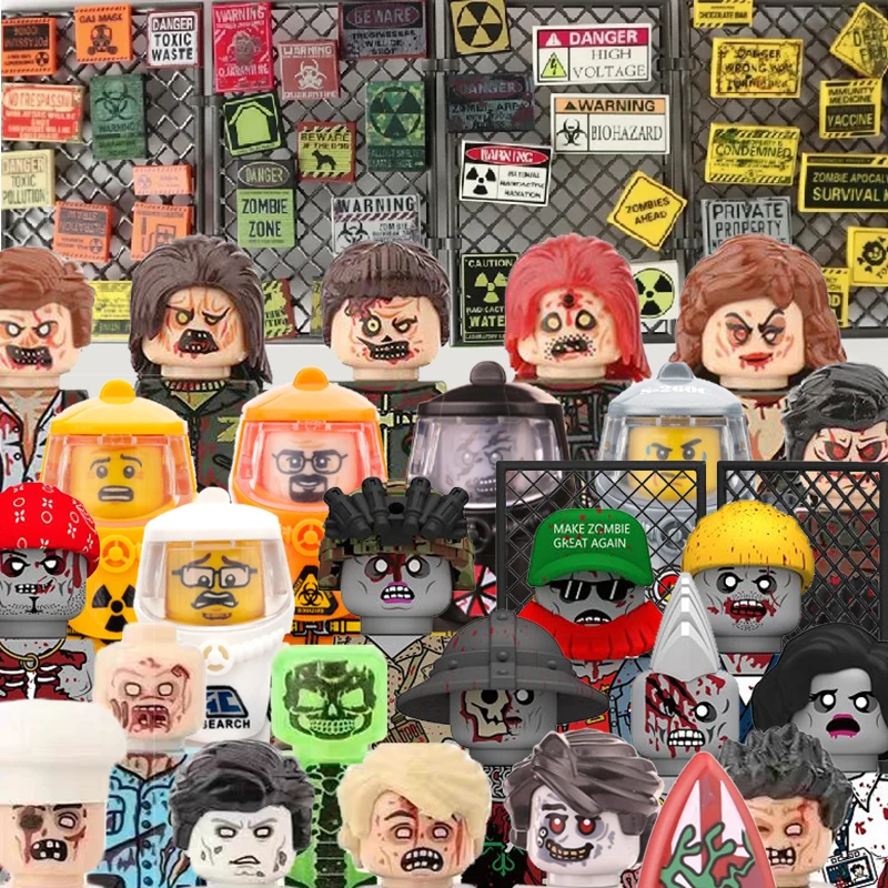 MOC City Zombies Figures Building Blocks Halloween Soldiers Doctor Biochemical Suit Toxic Pollutants Sign Bricks Toys Kids Gift