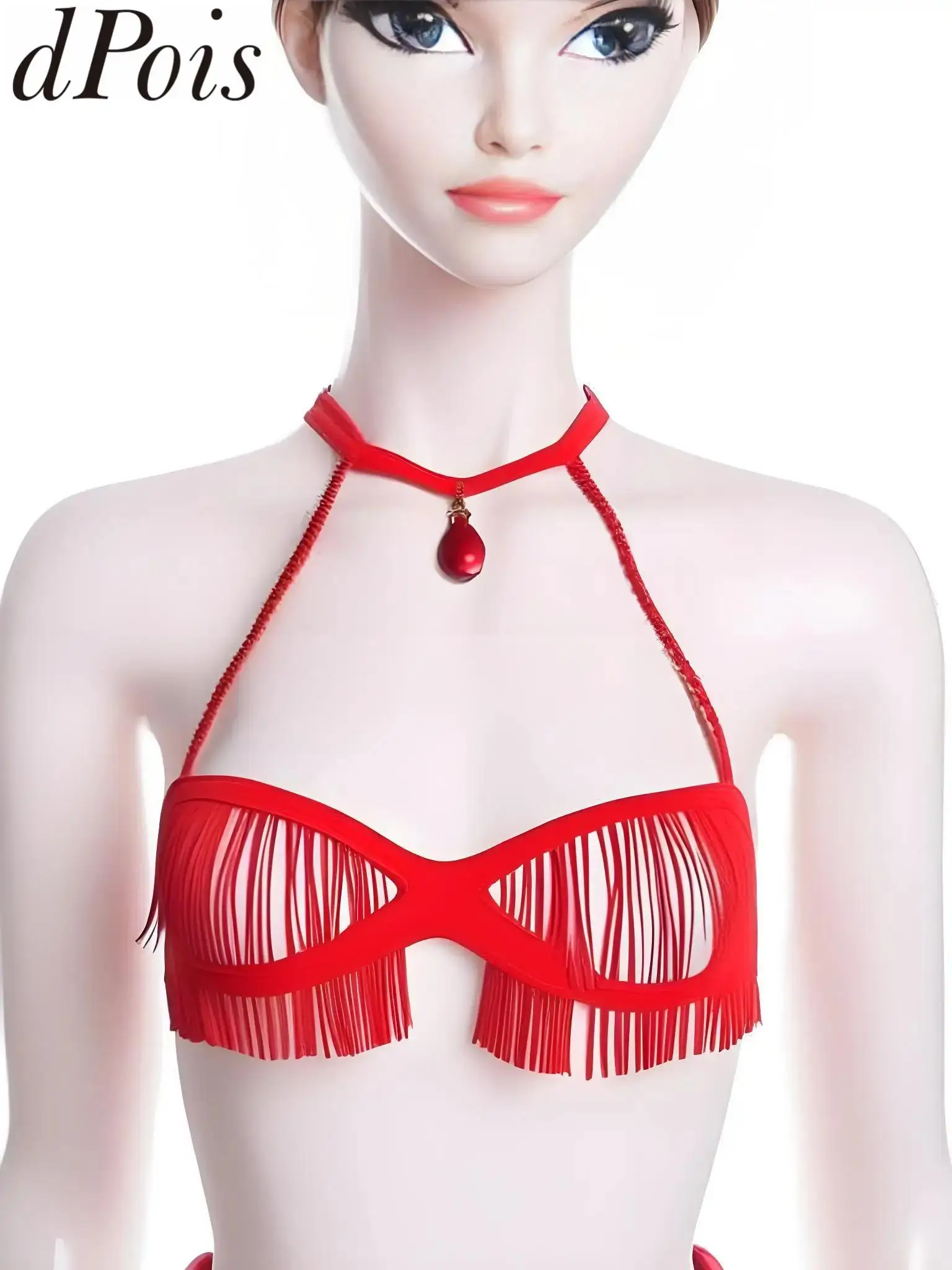 

Womens Sexy Lingerie Tassel Hollow Out Cup Bra Push Up Underwire Balconette Nipples Bare Exposed Breast Bralette Fringe Cage Bra