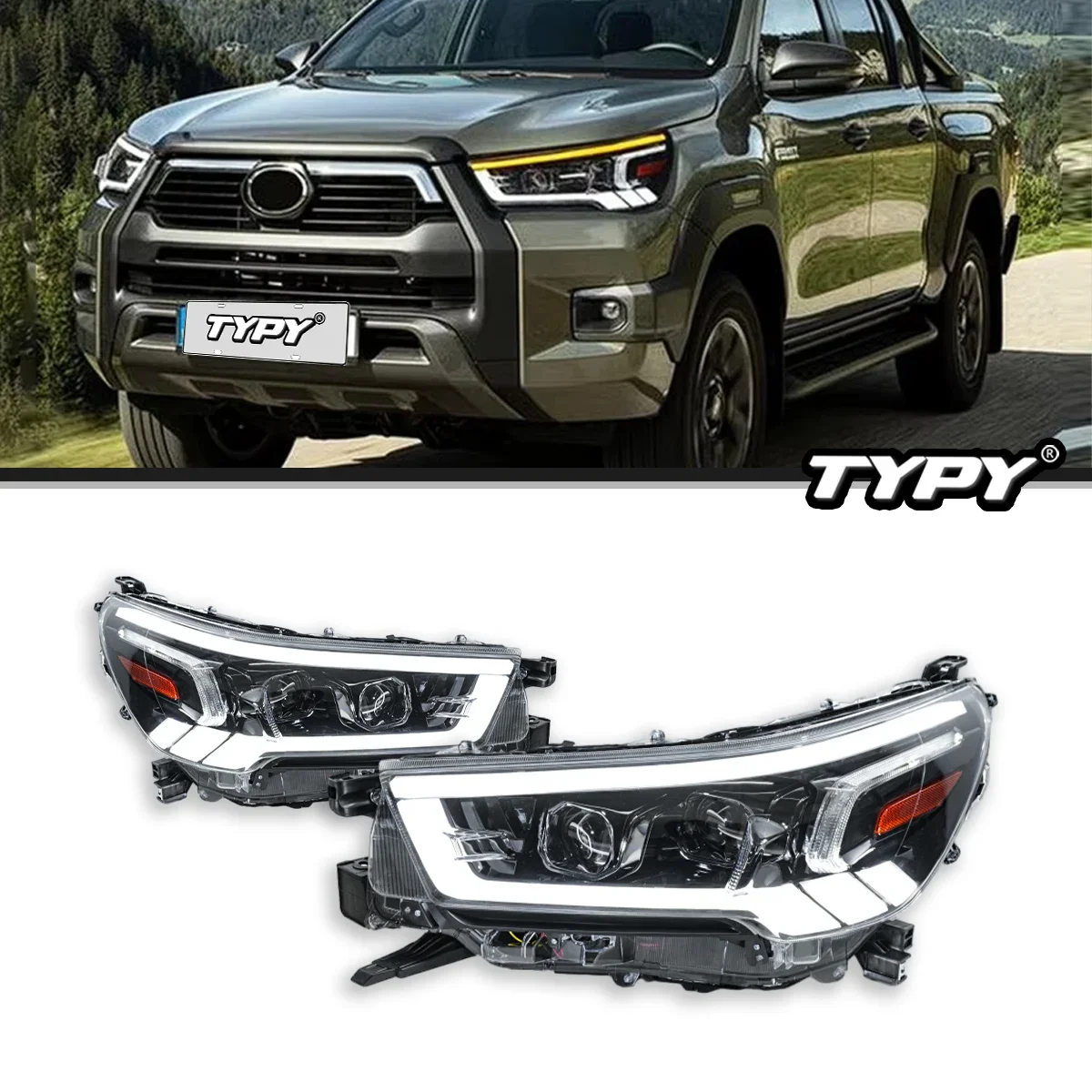 

TYPY Car Lights For Toyota Hilux Revo Headlight 2021-2024 LED Projetor head Lamp Daytime Running Light Automotive Accessories