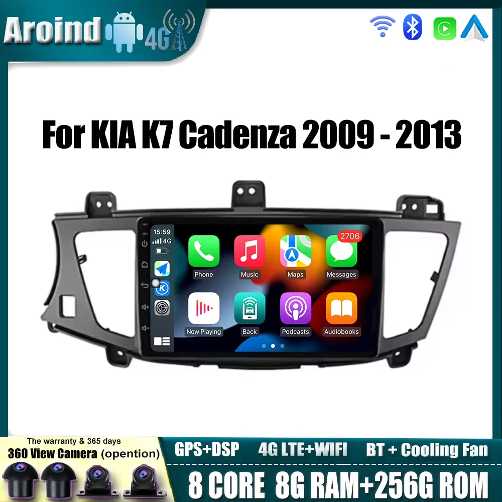 Android OS Car Radio For KIA K7 Cadenza 2009 2010 2011 2012 2013 Automotive Multimedia Player Navigation GPS QLED 9-inch Screen