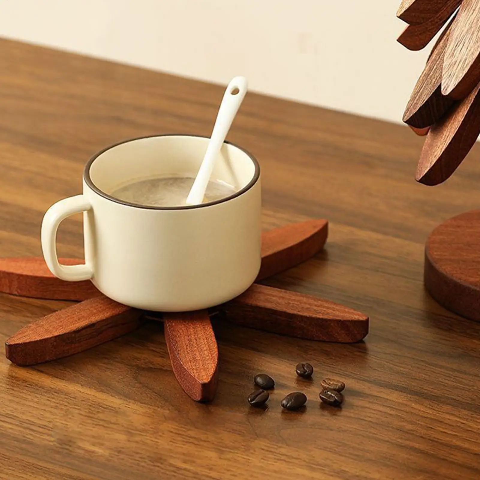 Wooden Placemat Tree Trivet Non-Slip Heat Insulated Cup Coaster Set for Cookware Stove Pan Bowl Teapot Hot Dishes Kitchen Dining