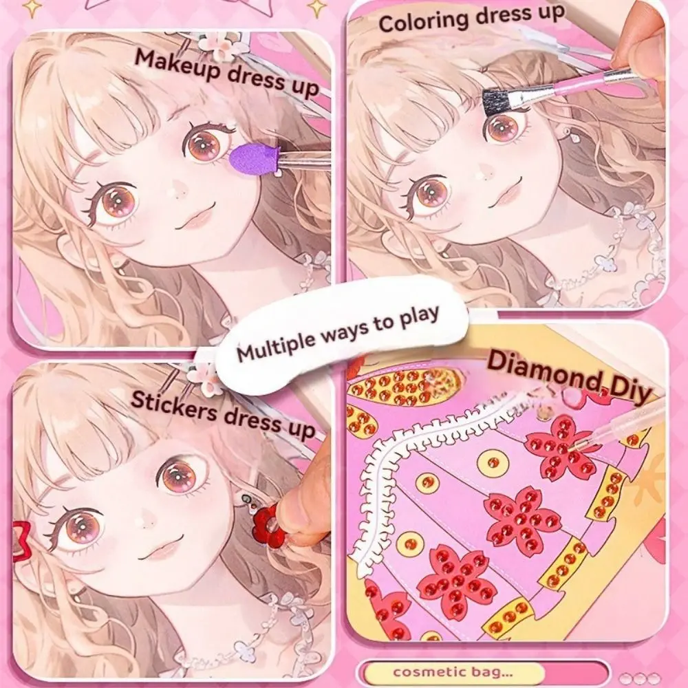 جديد 3 في 1 DIY مجموعة ماكياج الأميرة الماس الهدايا ورقة الفن الحرفية أطقم ملصق الأميرة اللباس كتاب #2