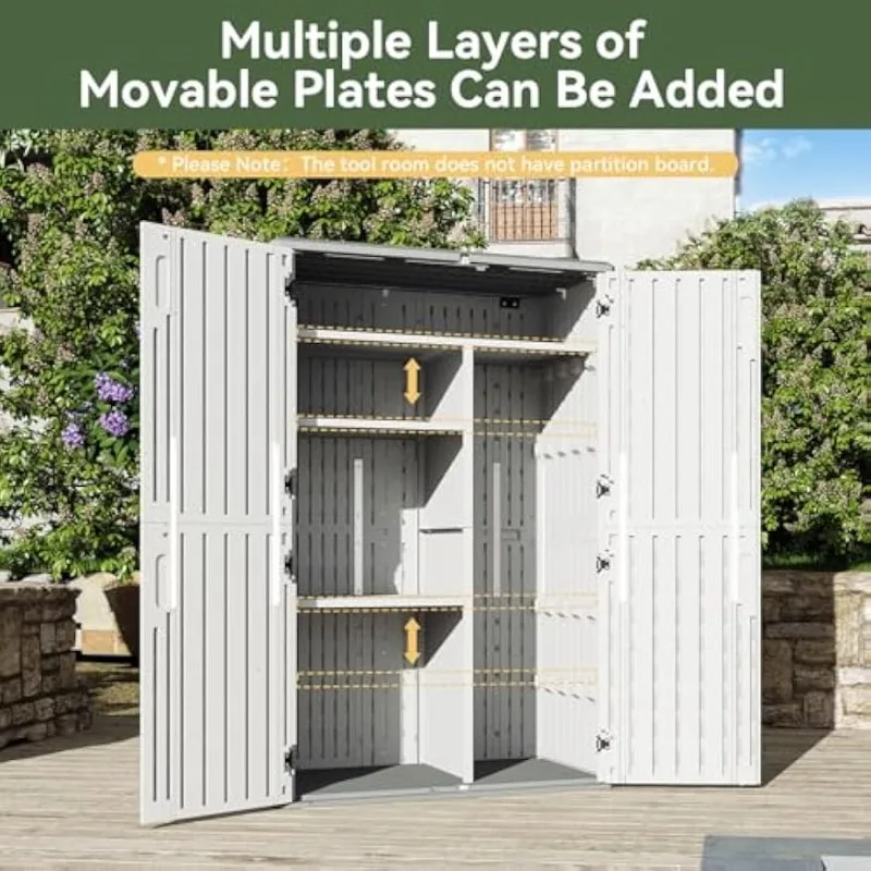 Aoxun 64 Cu.Ft Vertical Resin Storage Shed – White Outdoor Waterproof Storage Cabinet with Built-in Floor