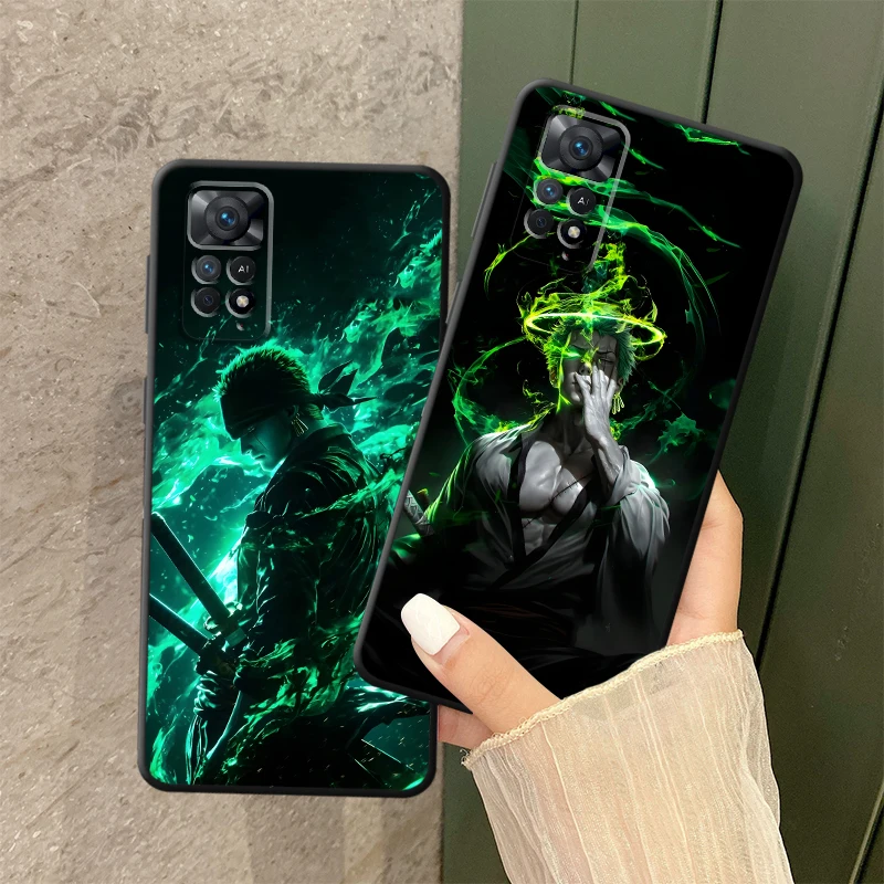 Funda de teléfono suave negra Zoro verde de una pieza para Xiaomi Redmi Note 10S 13 14 Pro Plus 9 10 11 12 Pro 9S 7 8 11s 12s
