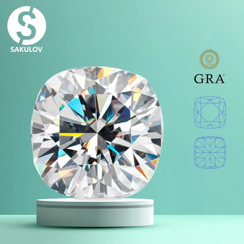 

Real D Color Moissanite Stone Cushion Cut 0.5-5.0ct VVS1 GRA Certified Moissanite Gemstones Pass Diamond Tester with Certificate
