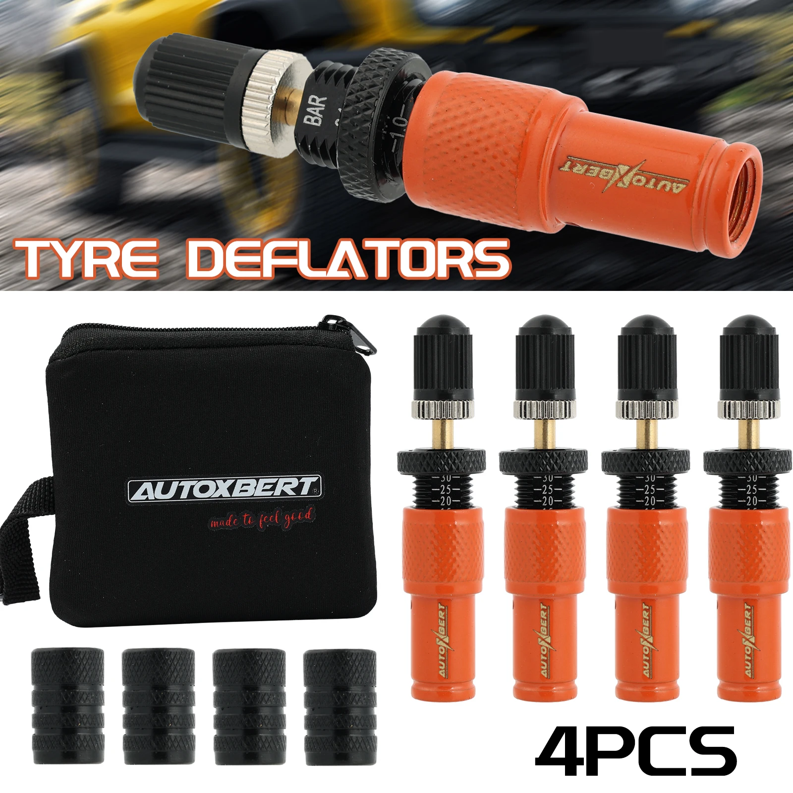 

Набор из 4 штук 10-30 фунтов на квадратный дюйм, оранжевый автоматический комплект дефлятора шин, регулируемый привинчивающийся инструмент для снятия воздуха в шинах для внедорожников 4x4, автомобильные аксессуары