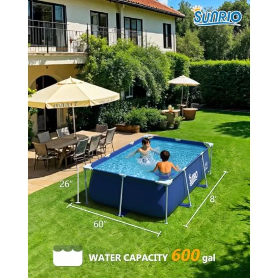 8'35'26 Rectangle Above Ground Swimming Pool Metal Frame Family Pool for and Adults Outdoor Backyard Swimming Capacity 600 Gall