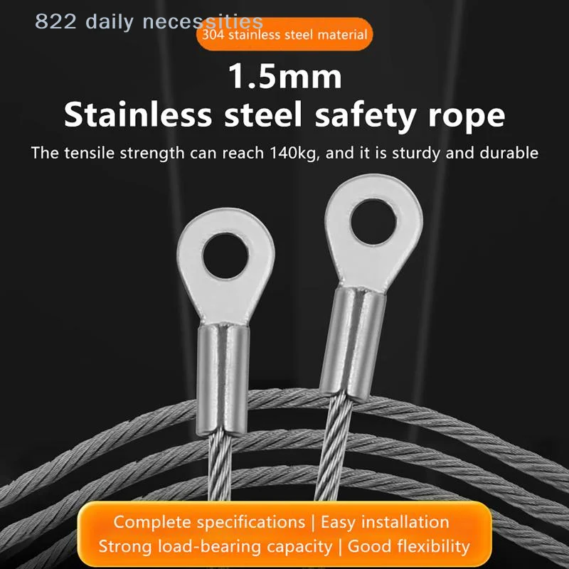 convenient5Pcs Stainless Steel Wire Rope Cable M4 Hole End Abrasion Proof Safety Ropes for Garage Tool Hanging Fastening Jobs