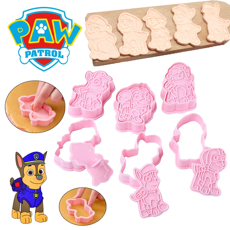 6pcs Paw Patrol Cookie Cutters Cartoon Plastic Pressable Biscuit Mold DIY Cookie Stamp Kitchen Supplies Baking Pastry Bakeware