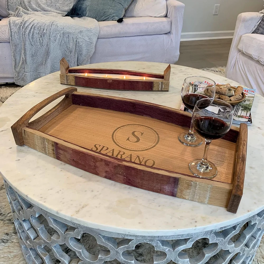 

Wine Barrel Serving Tray - Handmade (Heirloom Brand)