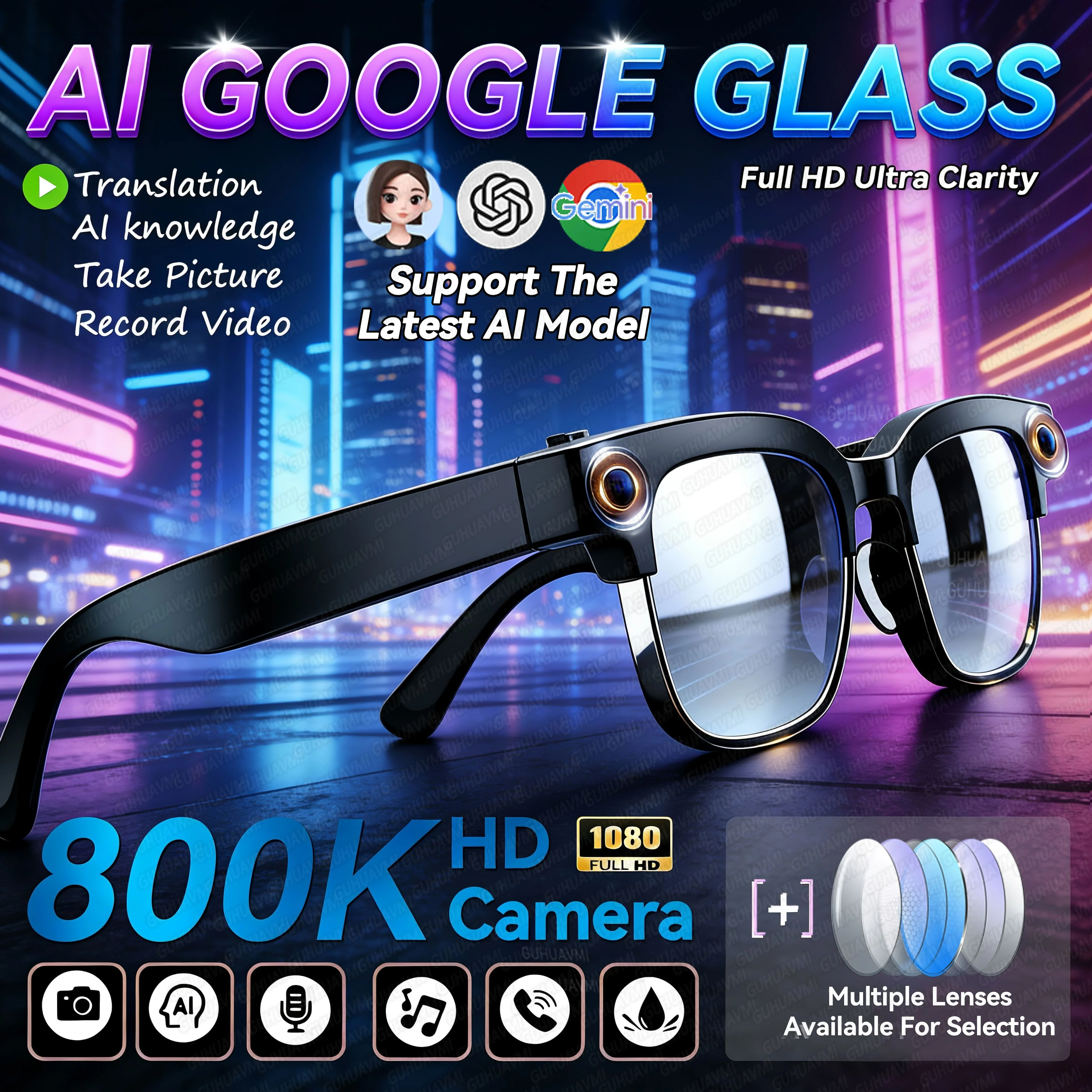 

2026New AI Smart Glasses 120+Language Translation 800W Pixel Camera Video Music Player Call Business 8K Color Change Glasses Men