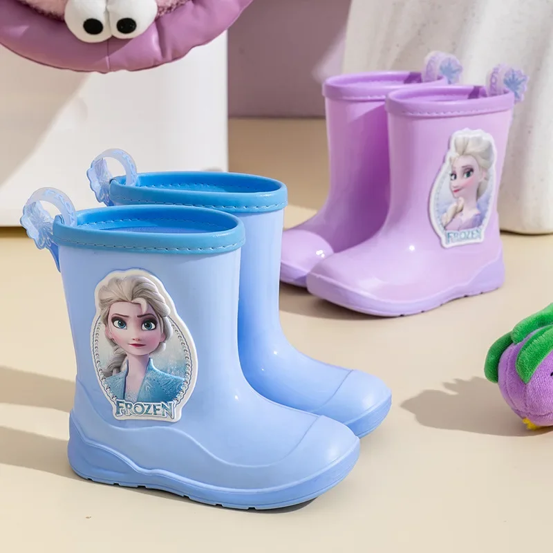 Disney children\'s rain shoes girls cartoon Frozen Princess elsa baby cute non-slip rain boots