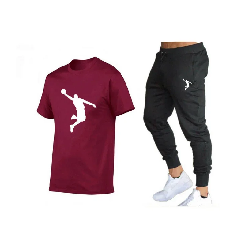 Ropa deportiva de Hip-hop para hombre, Conjunto de camiseta y pantalones, traje de Fitness para correr, camiseta informal, cuello redondo, verano,