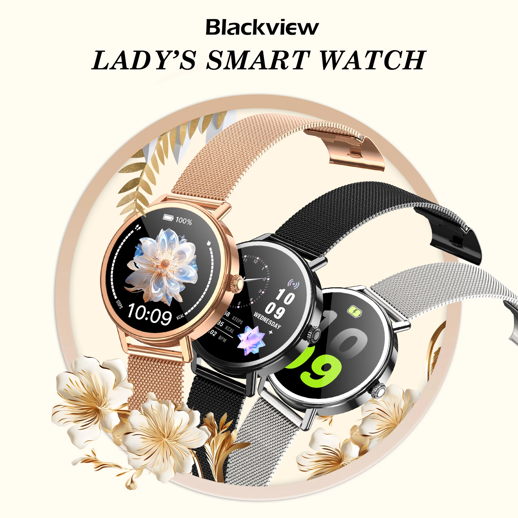 Blackview Smart Watches for Women Android iOS HD Screen Fitness Tracker with Heart Rate IP68 Waterproof Smartwatch Compatible With iPhone Huawei Xiaomi