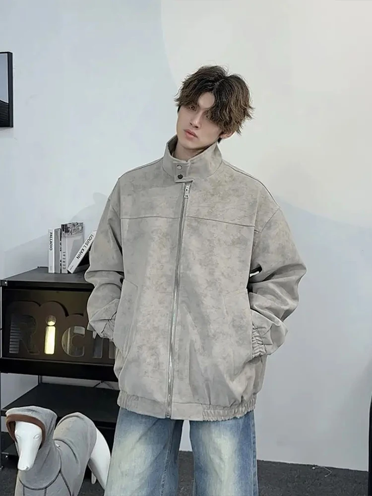 

Мужская мотоциклетная куртка свободного покроя из искусственной кожи с воротником-стойкой, осенне-весенняя мотоциклетная куртка High End Feeling Cool