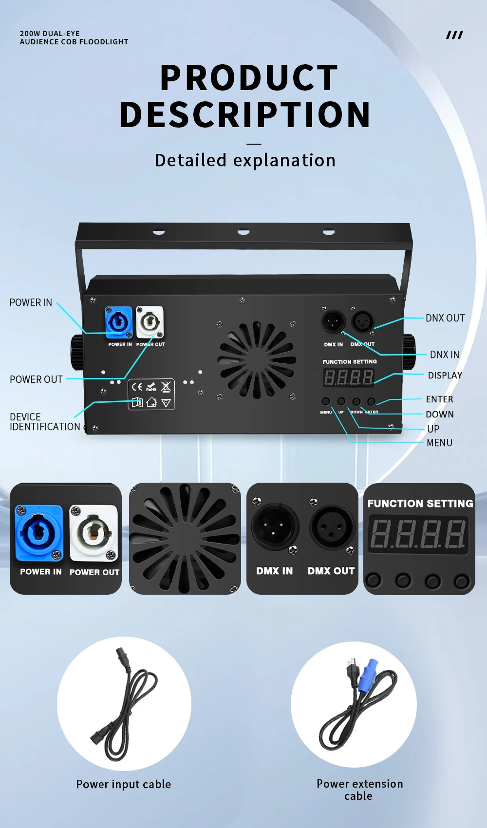 2 Stück 2COB Wash Par Licht 2x100W Einstellbare Geschwindigkeit Stroboskop-Licht LED 2IN1 Kalt-Warmweiß Beleuchtung Party Bar DMX Bühnenbeleuchtung – Detail 6