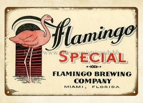 Flamingo Special Beer Brewing Co. Miami Florida FL metal tin sign