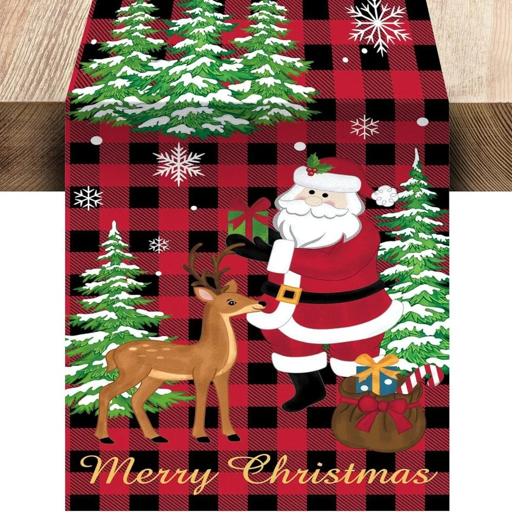 New Santa Claus Christmas Table Runner Elk New Year Christmas Tablecloth Snowman Xmas Table Flag Cover Christmas Party