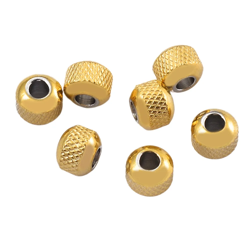 20pcs Gold Plated Textures Spacer Beads Stainless Steel Round Charms Loose Spacer for DIY Bracelet Jewelry Making Material