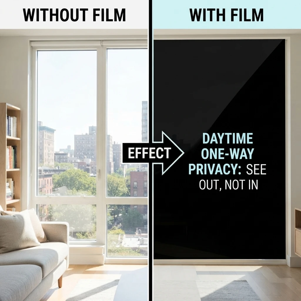 Black Silver Static Cling Window Film 99% UV Protection Heat Insulation One-Way Daytime Privacy Mirror Tint Reusable No Glue for