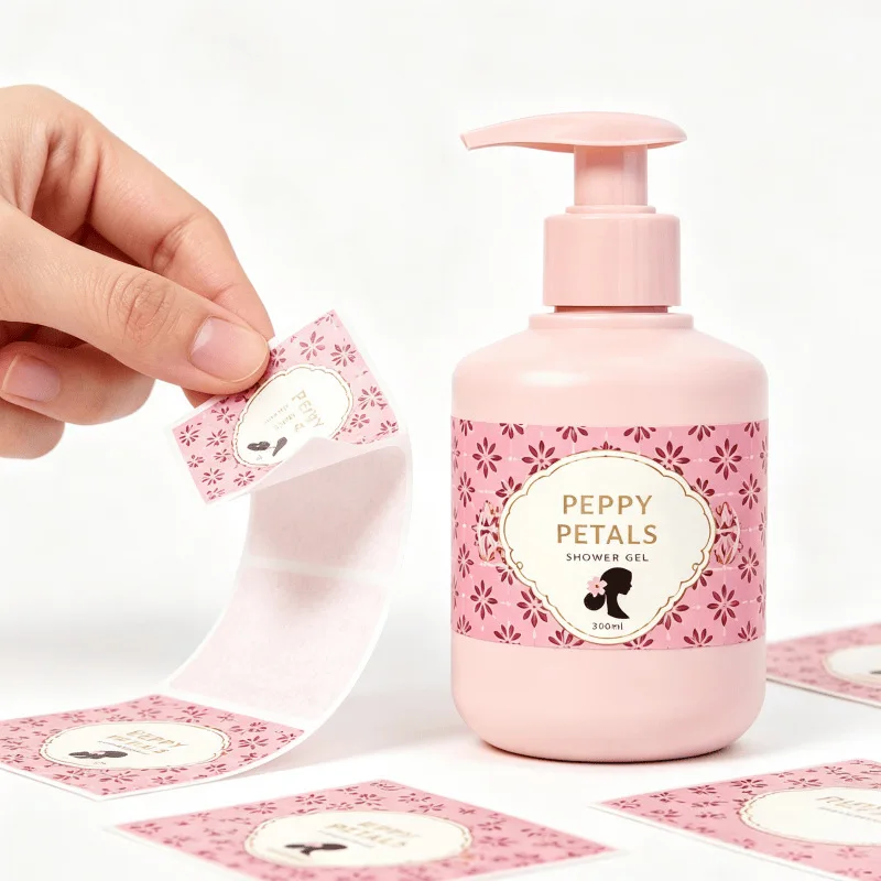 Customized Waterproof Vinyl Hair Shampoo Adhesive Stickers Printed Colorful Pink Cosmetic  Package Skincare Decoration Labels