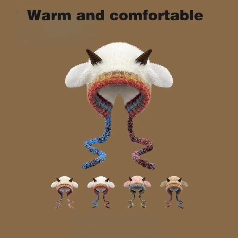 

Lamb Thickened New Cute Plush Knitted Pullover Hat for Women Warm Autumn and Winter Cycling Versatile Pullover Hats