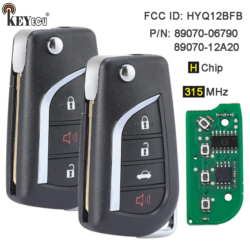 KEYECU 315MHz H Chip P/N: 89070-06790 FCC ID: HYQ12BFB Flip Folding Remote Control Car Key Fob for Toyota Camry 2018-2022