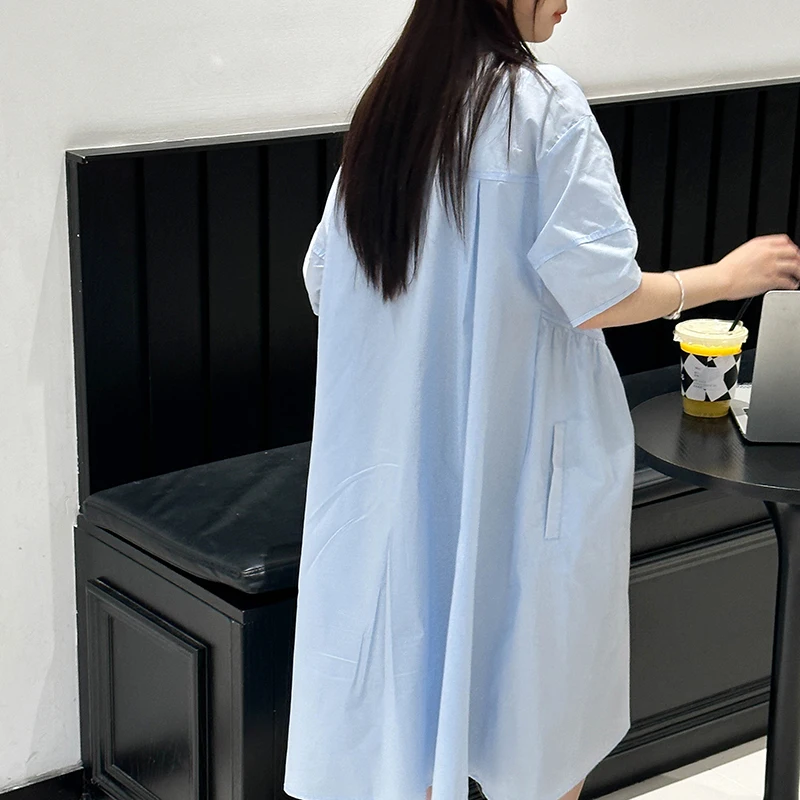 Girls' Dress Short Sleeve Fluffy High-End School Style Medium to Large Sizes Trendy Fashionable, Lightweight