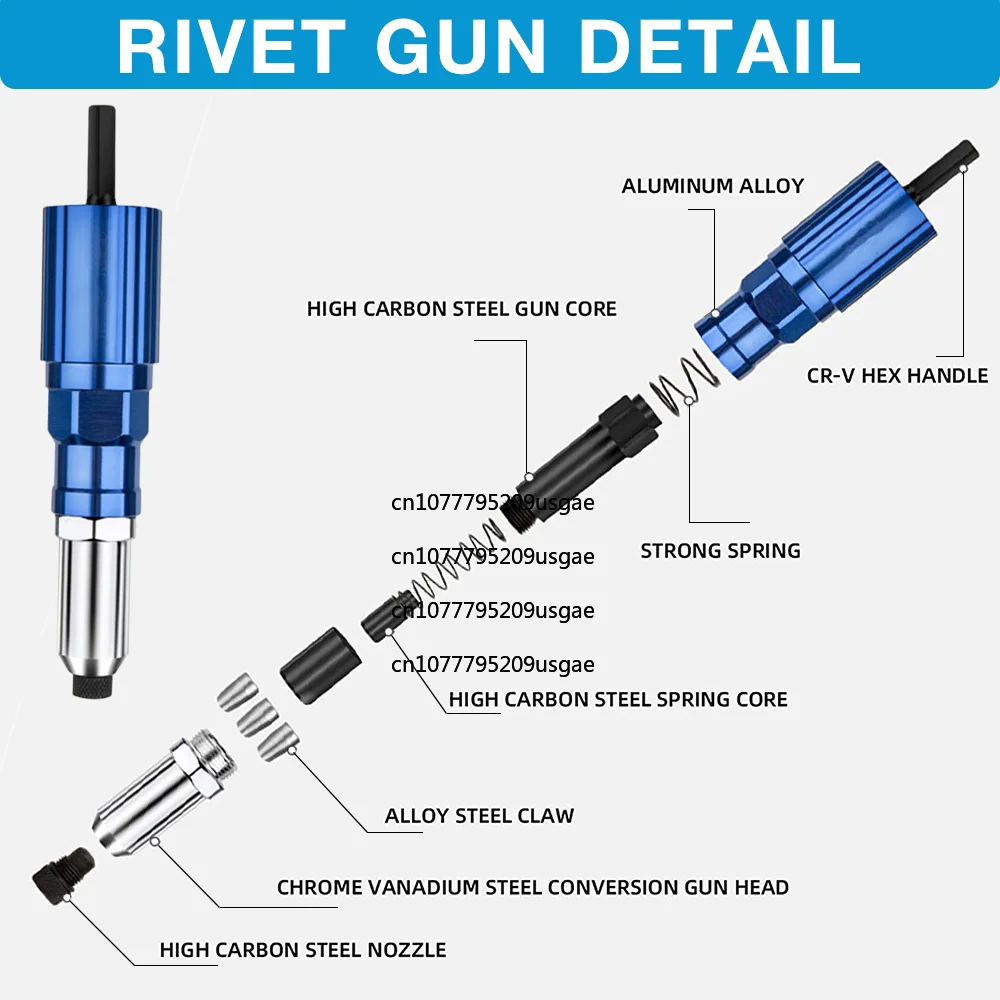 Electric Rivet Gun 2.4mm-4.8mm Portable Rivet Nut Gun Drill Adapter Home Plug-in Riveting Tool Wireless Rivet Nail Bit Tools Kit - view 5