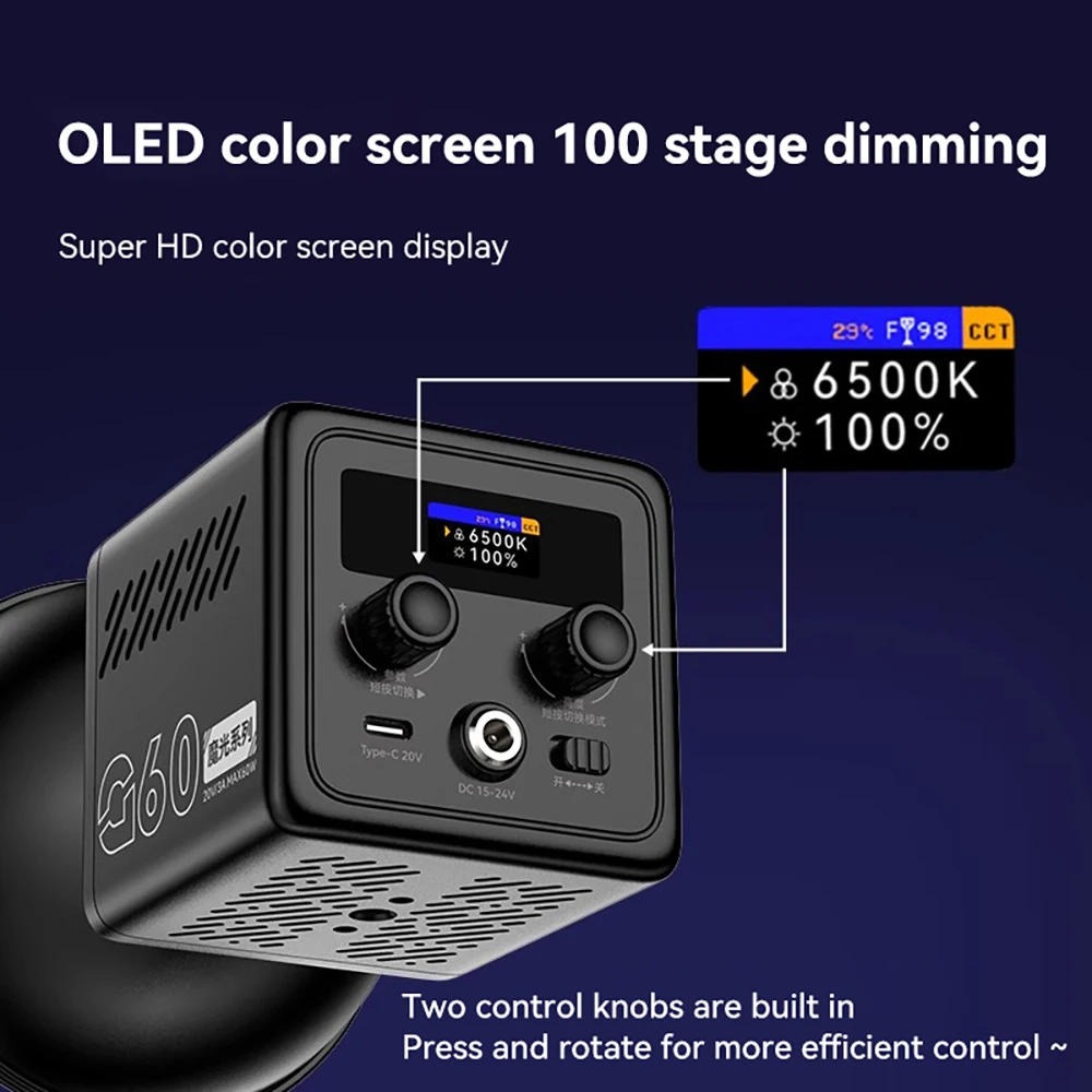 G100 RGB Portable Handheld Photography Light Portable LED Full Color 60W 100W COB Mini 2700-6500k LED Video Light