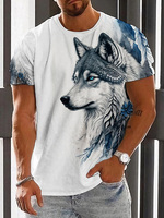 3D Printed Wolf Pattern Summer Outdoor Casual Men's T-Shirt Loose Comfortable Sports Short Sleeves Street Fashion Crewneck Tops