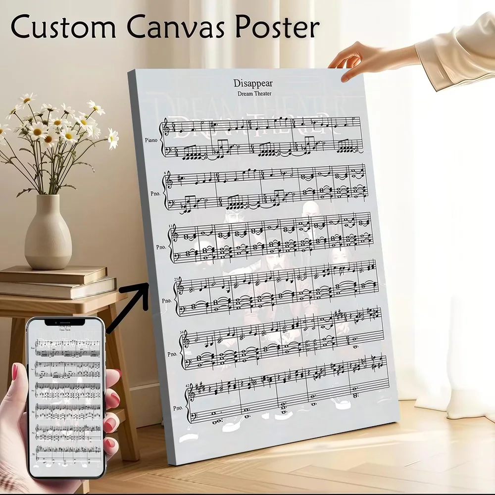 Dream Theater Disappear Sheet Music Canvas Poster Customizable Printed Canvas Painting Wall Art for Fans Home Decorations Arts