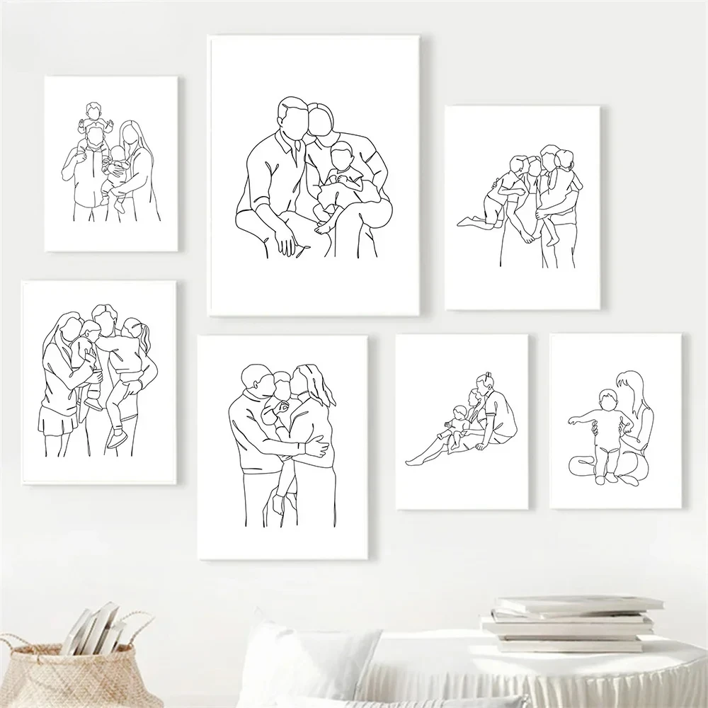 

Abstract Line Family Love Poster Mum Dad Kid Kissing Wall Art Prints Hold Hands Canvas Painting Mural Pictures Living Room Decor