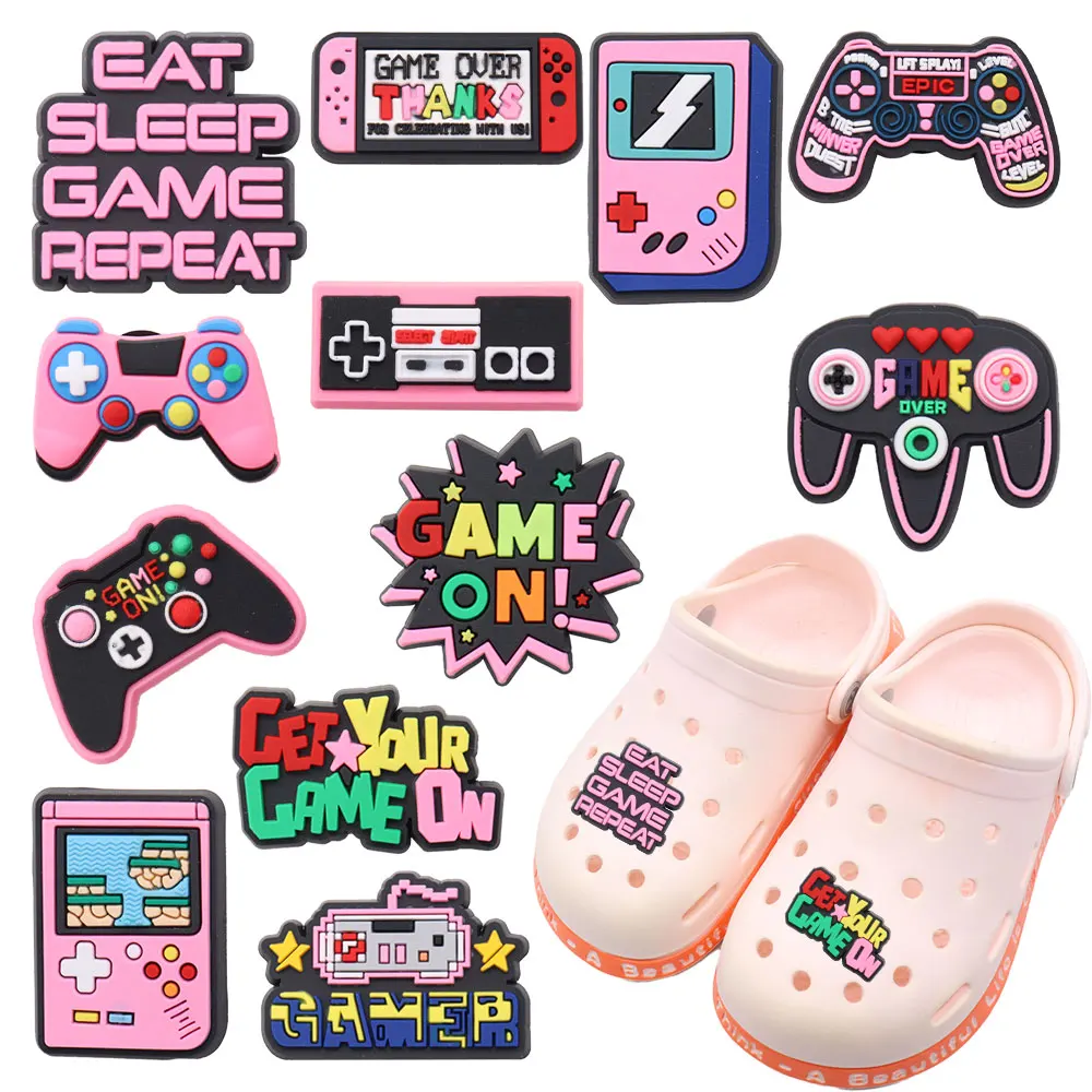 New Arrival 1-12pcs Shoe Charms Pink Cool Game Console GamePad Accessories PVC Shoes Decoration For Boys Girls Birthday Present