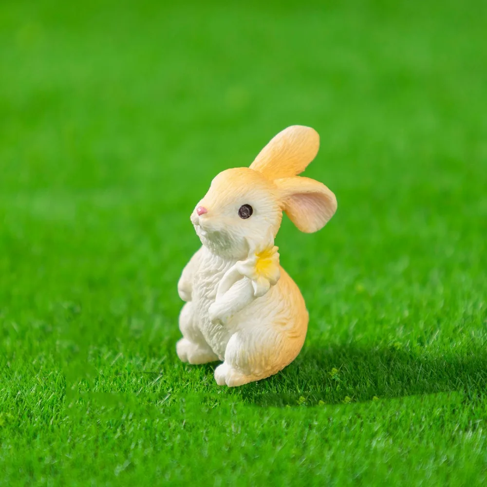 Mini estatuilla de conejo de Pascua Multicolor, accesorios de resina, chucherías en miniatura, accesorios para fotos de huevo de Pascua, estatua Buuny de dibujos animados