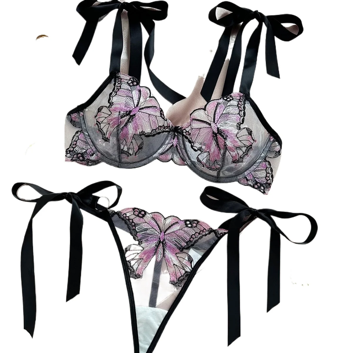 

Butterfly Mesh Embroidered Sheer Lingerie Set