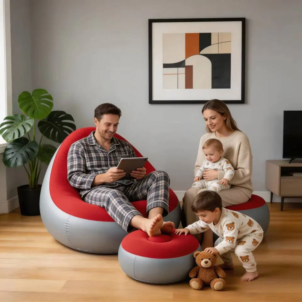 1PC Inflatable Sofa Chair Set With Flocked Air Lounge Chair, Portable Floor Seat Thickened PVC Backrest Sofa Bed For Home