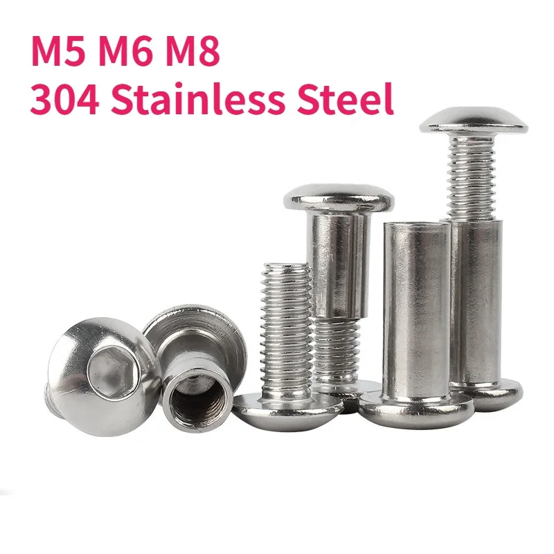 M5 M6 M8 304 Stainless Steel Round Button Head Hex Hexagon Socket Furniture Rivet Connector Insert Joint Sleeve Cap Nut Set