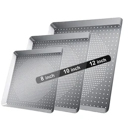 8/10/12inch Nonstick Square Pizza Crisp Pan with Holes Perforated Aluminum Alloy Pizza Oven Tray Bakeware for Oven Baking Pizza