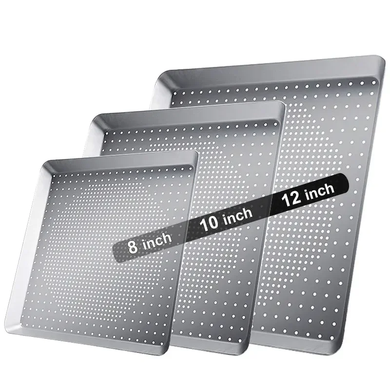 8/10/12inch Nonstick Square Pizza Crisp Pan with Holes Perforated Aluminum Alloy Pizza Oven Tray Bakeware for Oven Baking Pizza