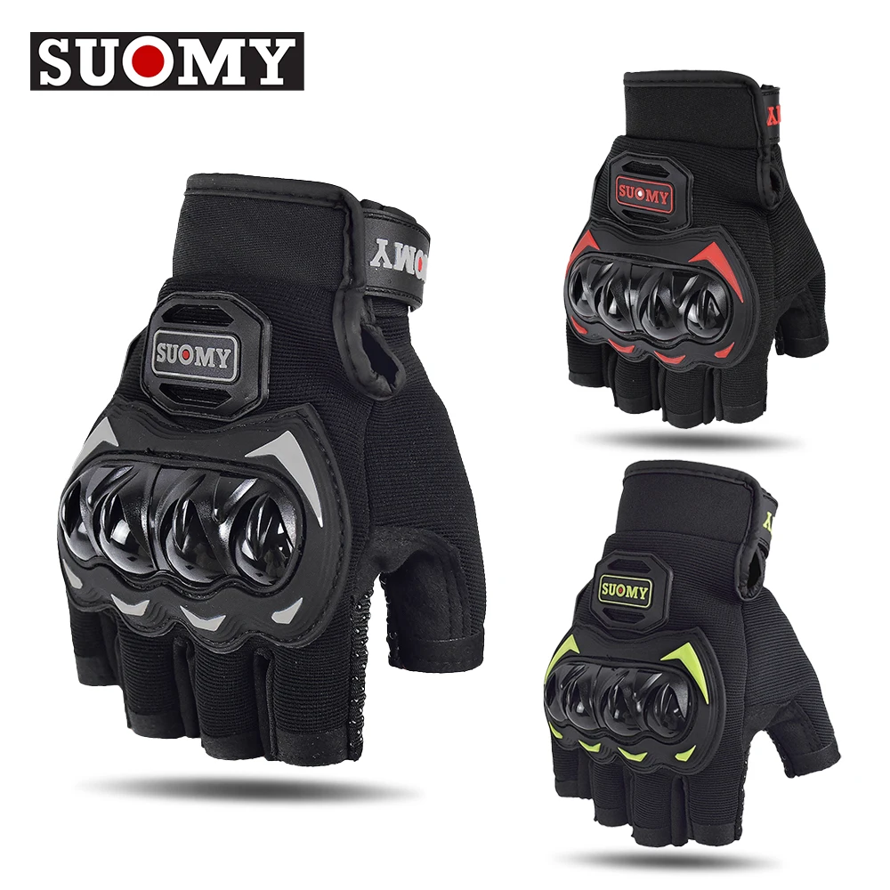 SUOMY Summer Half Finger Motorcycle Gloves Shockproof Non-slip Motocross Racing Fingerless Gloves Moto Biker Cycling Gloves