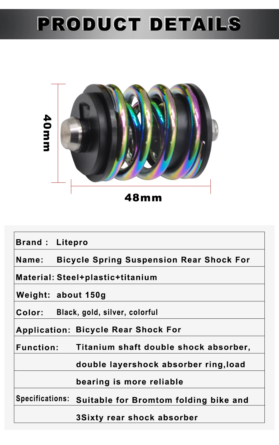 Litepro BMX Folding Bike Double Layer Rear Shock Spring Suspension Titanium Screw Rod Rear Shocks Absorber For Brompton Bike