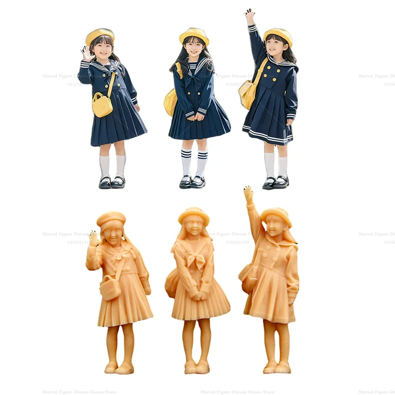 A460 1/64 1/43 مقياس دمى المشهد المصغر الحرم الجامعي صورة لطيف طلاب المدارس الابتدائية غير معلمة الأبيض نموذج لجسم صغير #6