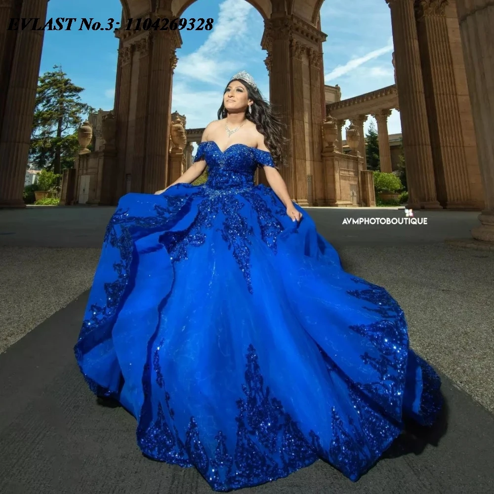 EVLAST disesuaikan payet biru Royal gaun Quinceanera gaun bola Applique manik-manik berjenjang manis 16 Vestidos De 15 Anos E3Q112