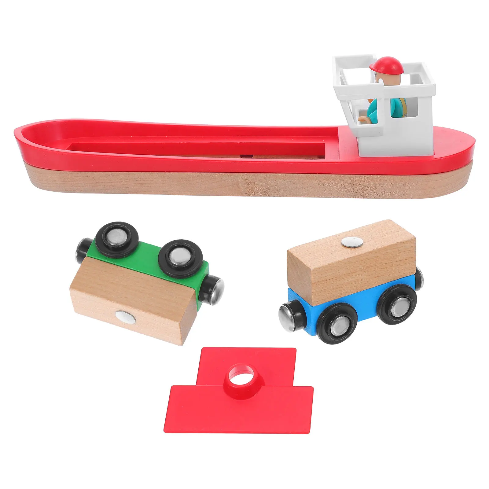 1Set Wooden Train Track Boat Set Natural Craftsmanship Ocean Theme for Kids Imaginative Play Realistic Detail Sturdy Ship