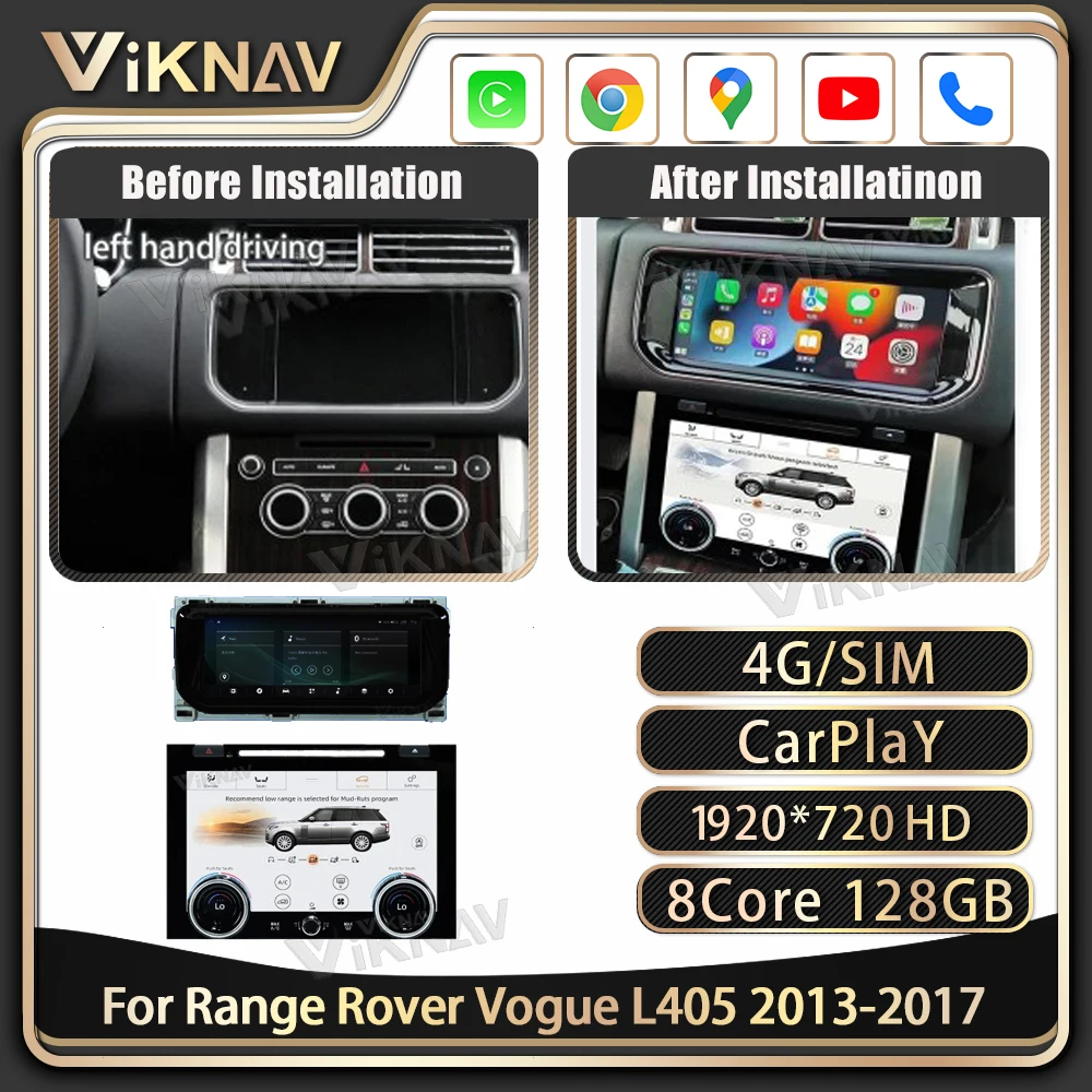 Viknav Android Head Unit Dual System For Range Rover Vogue L405 2013-2017Car Stereo Radio GPS Navigation Carplay AC Panel Screen