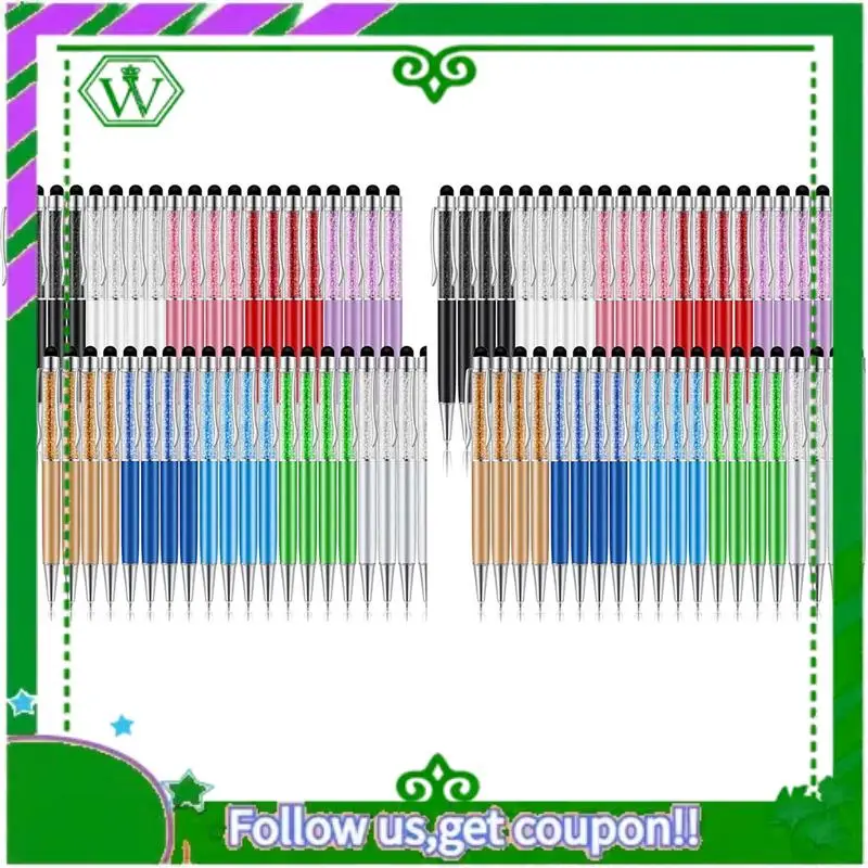 ABIK-80Pcs Crystal Ballpoint Pen Bulk Shiny 2 In 1 Slim Crystal Diamond Screen Stylus Black Gel Ink Ballpoint Glitter Pen